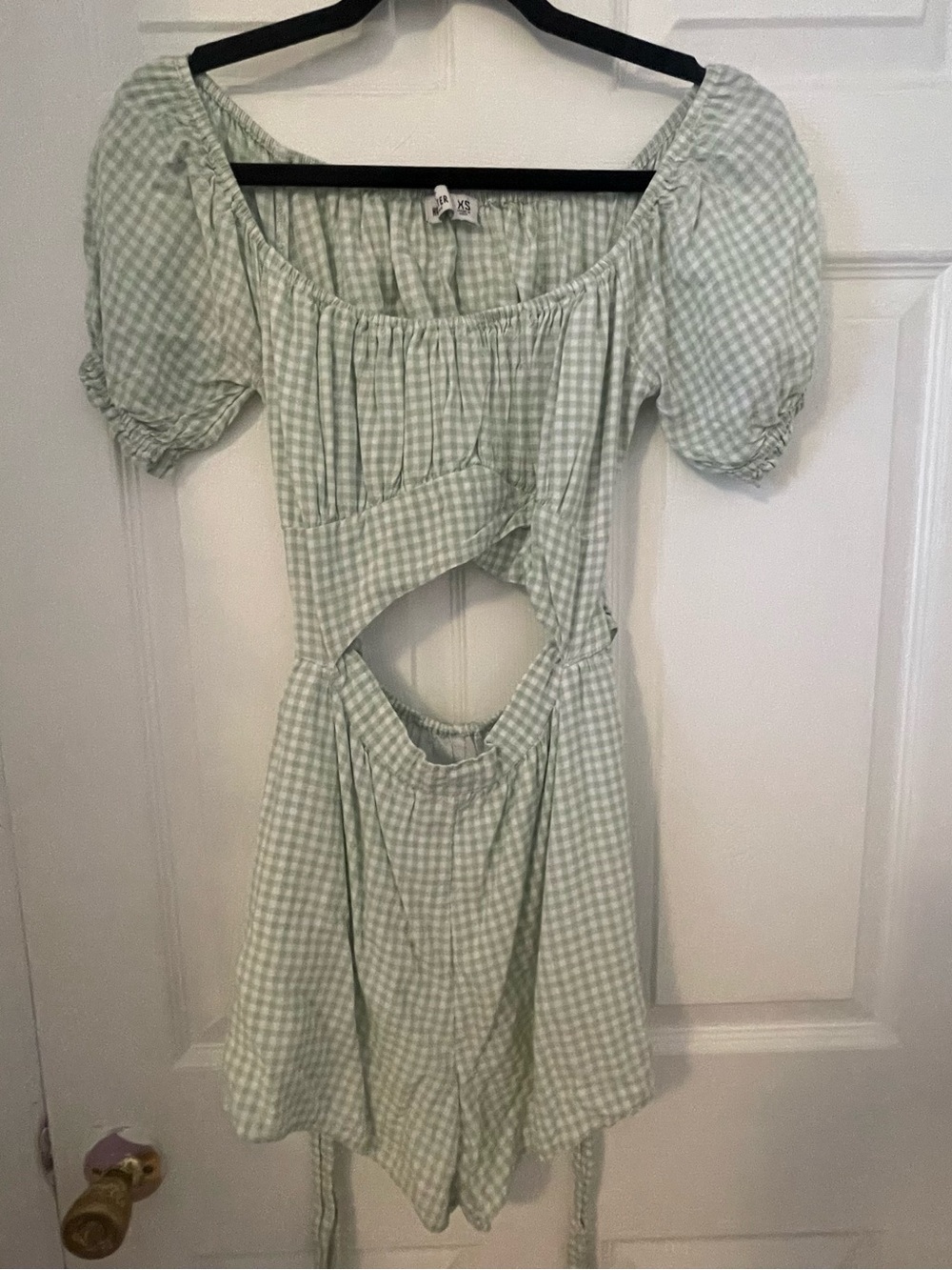 Hollister Light Green Gingham Smocked Top